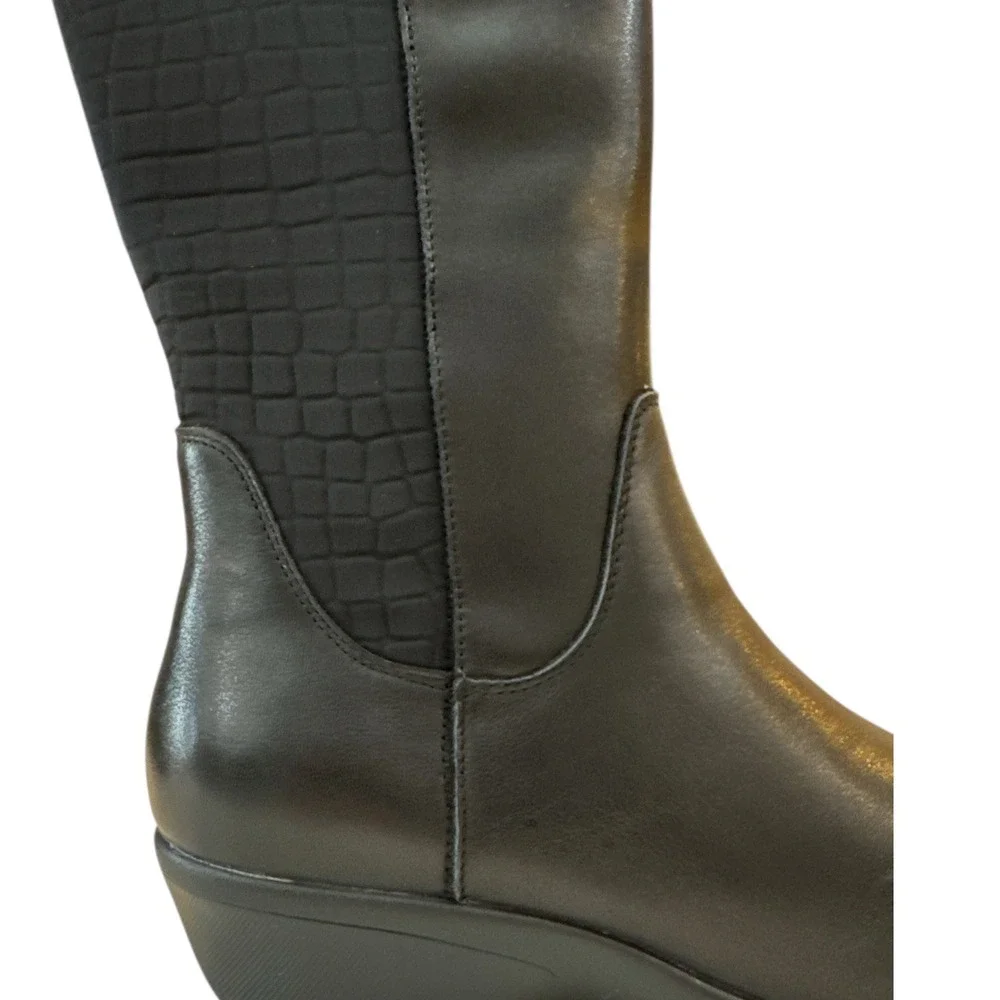 Propét Women's Black Knee High Boots‎ WFX195L Sz 7.5 Stretch Calf Extra Wide NIB